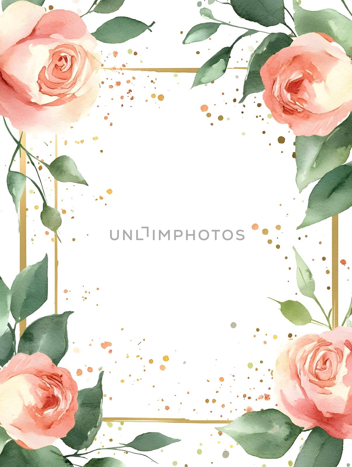 Botany Botanical pink or red rose floral flower Watercolor Style