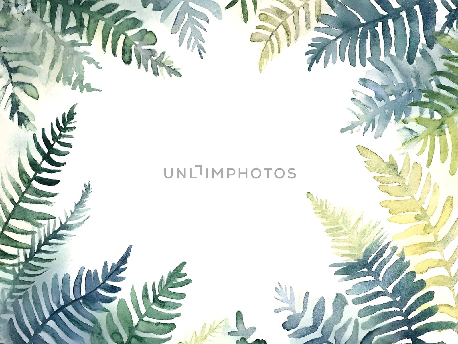 Green Watercolor Style Fern Leaves Greenery plant