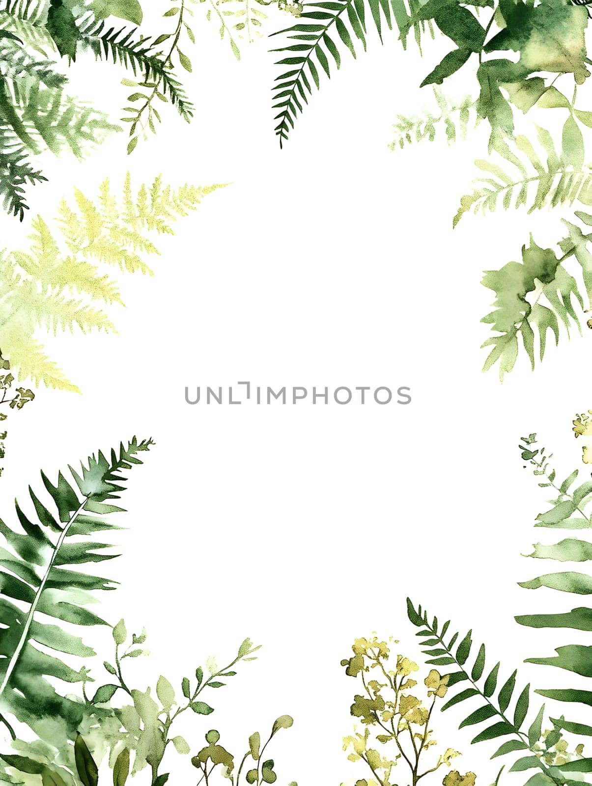 Green Watercolor Style Fern Leaves Greenery plant