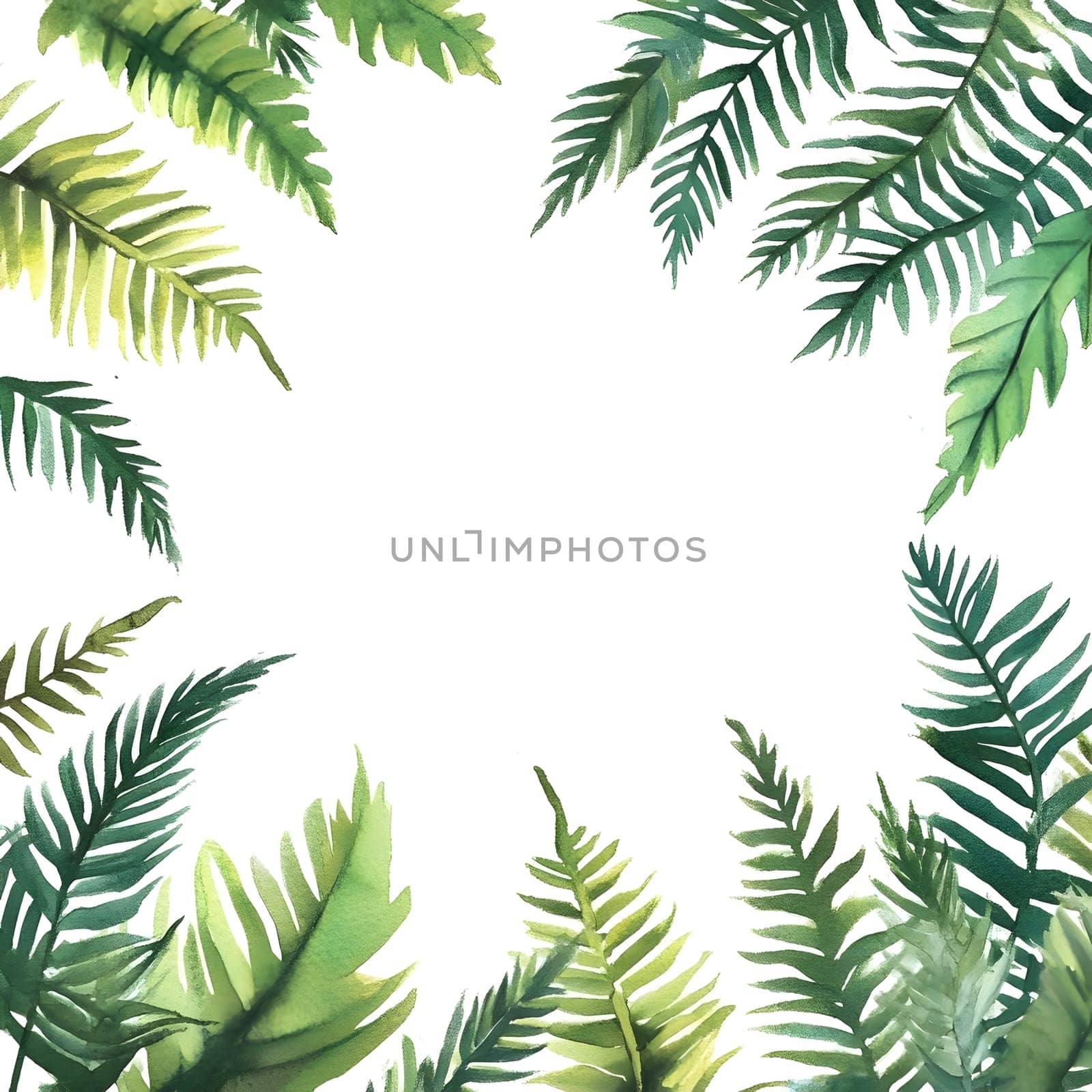 Green Watercolor Style Fern Leaves Greenery plant