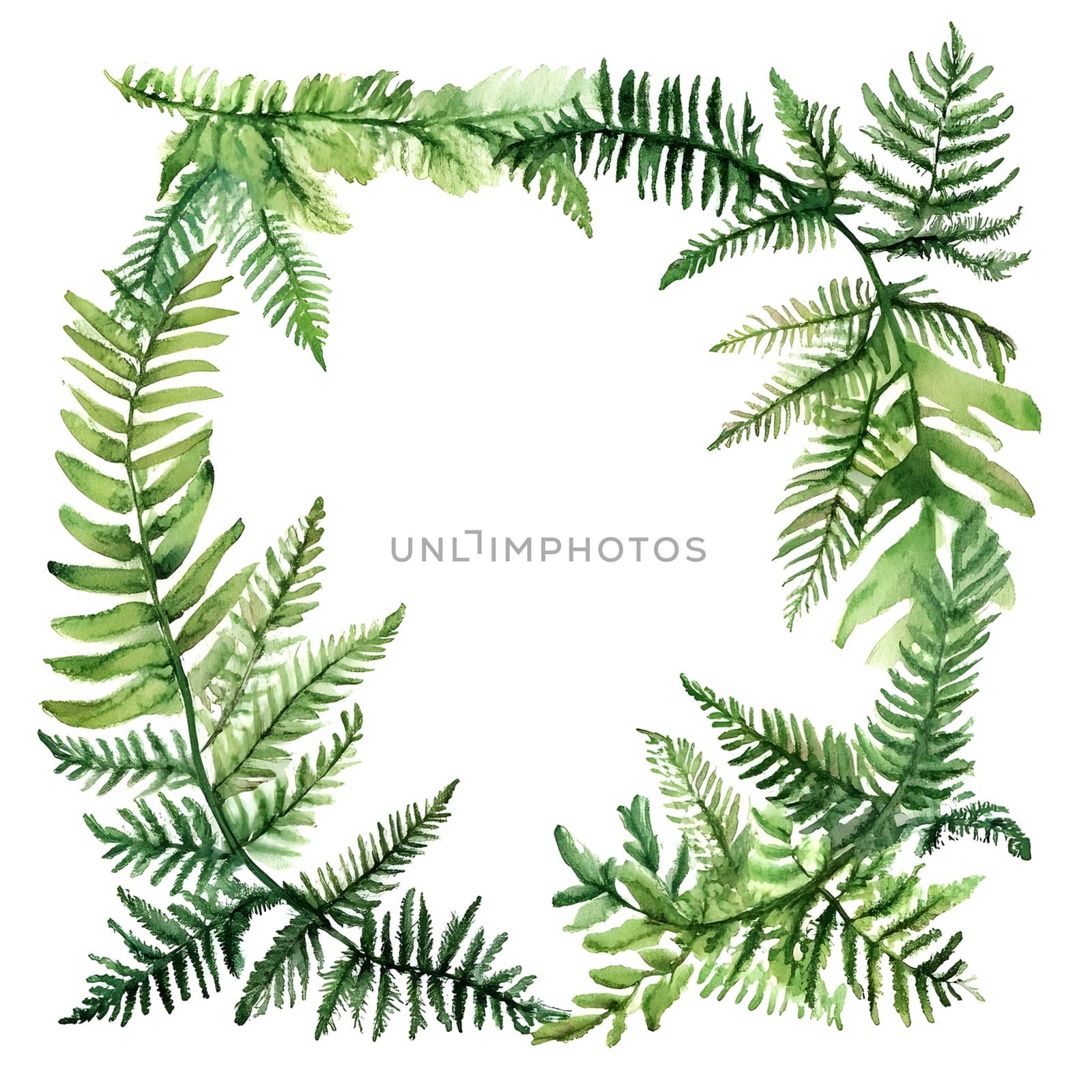 Green Watercolor Style Fern Leaves Greenery plant