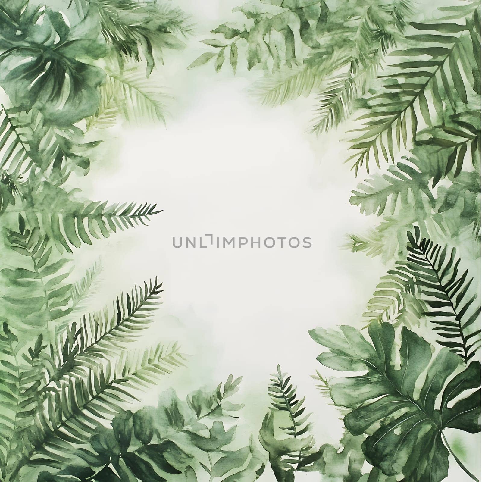 Green Watercolor Style Fern Leaves Greenery plant