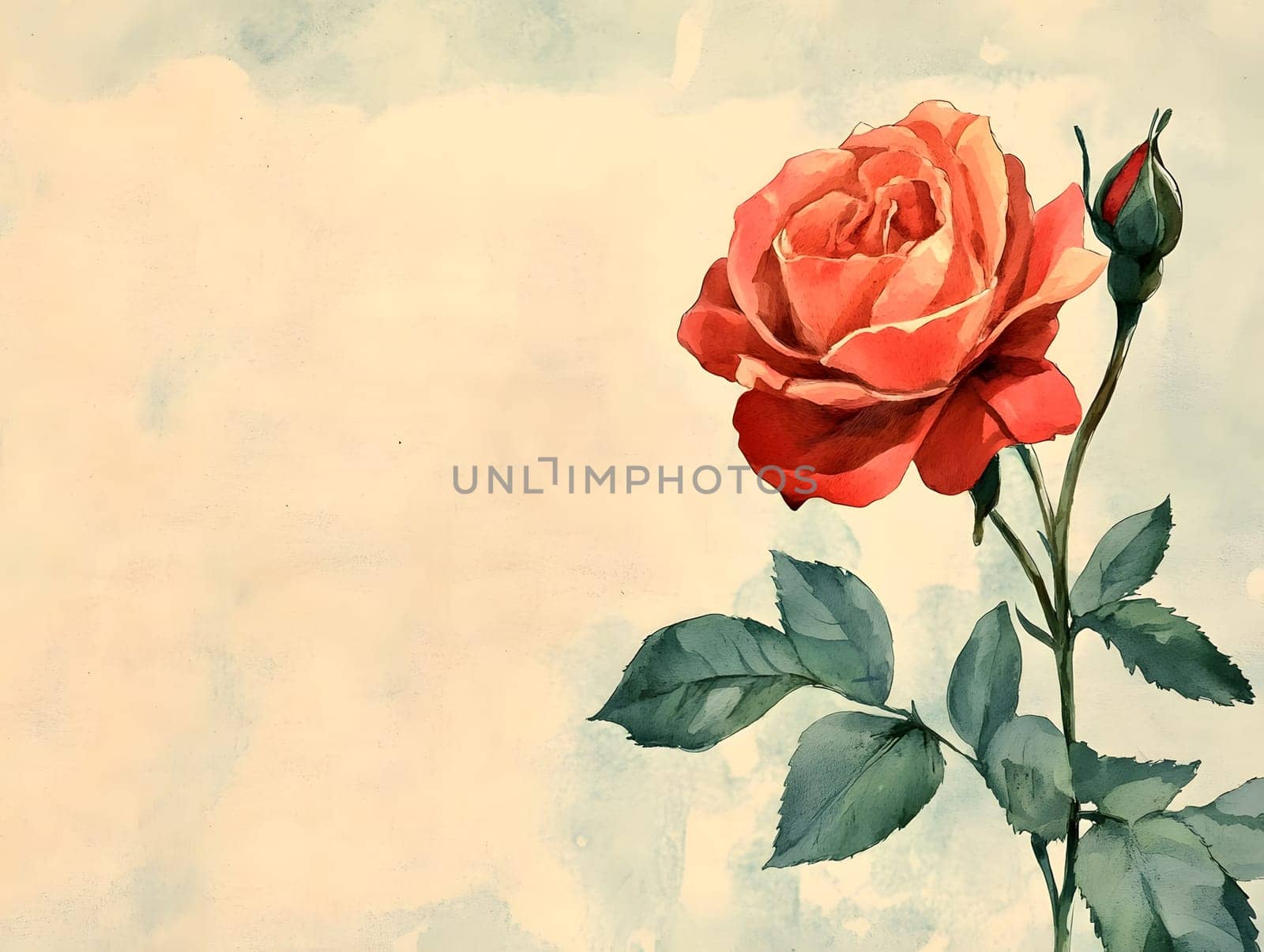 Botany Botanical pink or red rose floral flower Watercolor Style