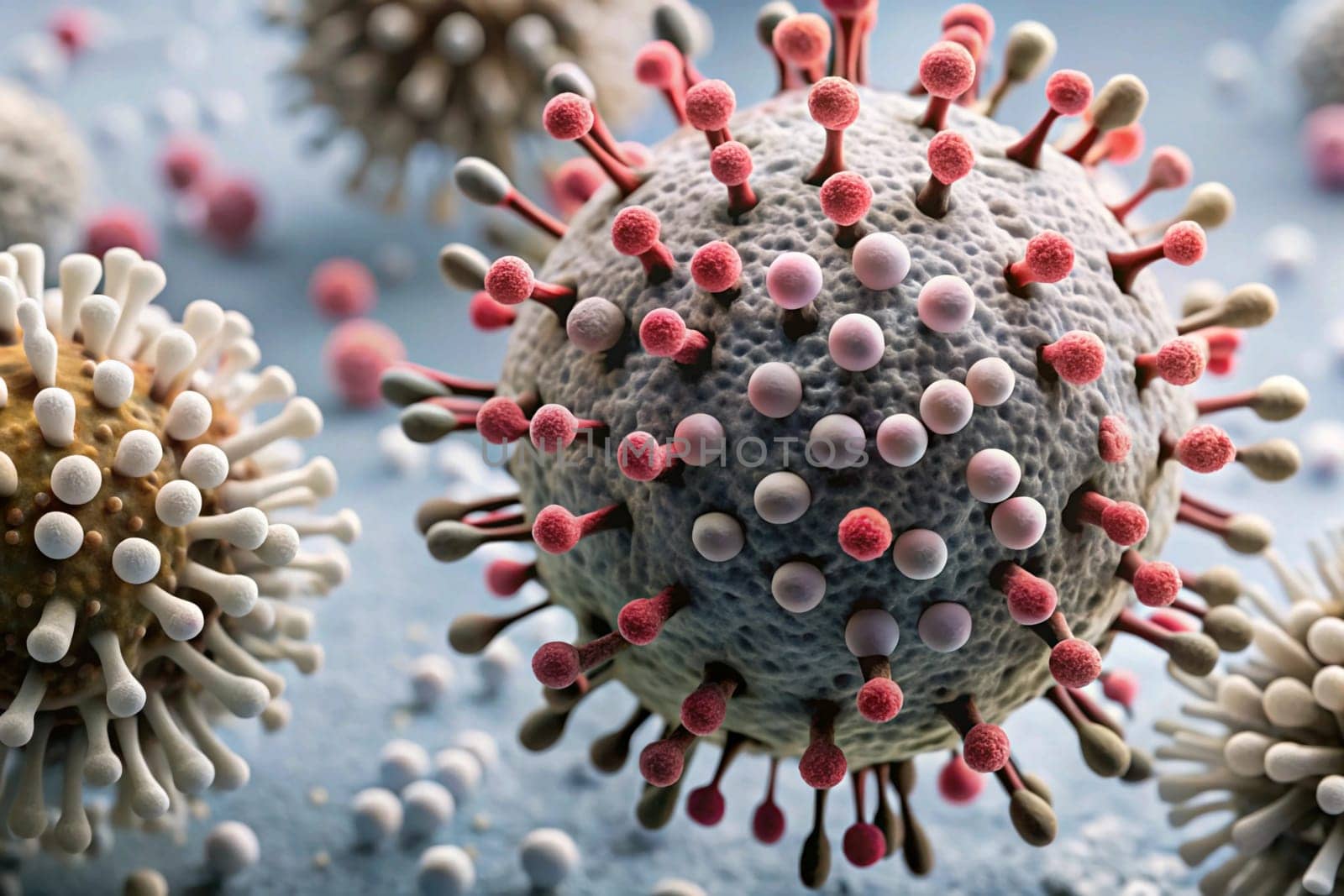 A microscopic image of a coronavirus particle. A high-quality photo.