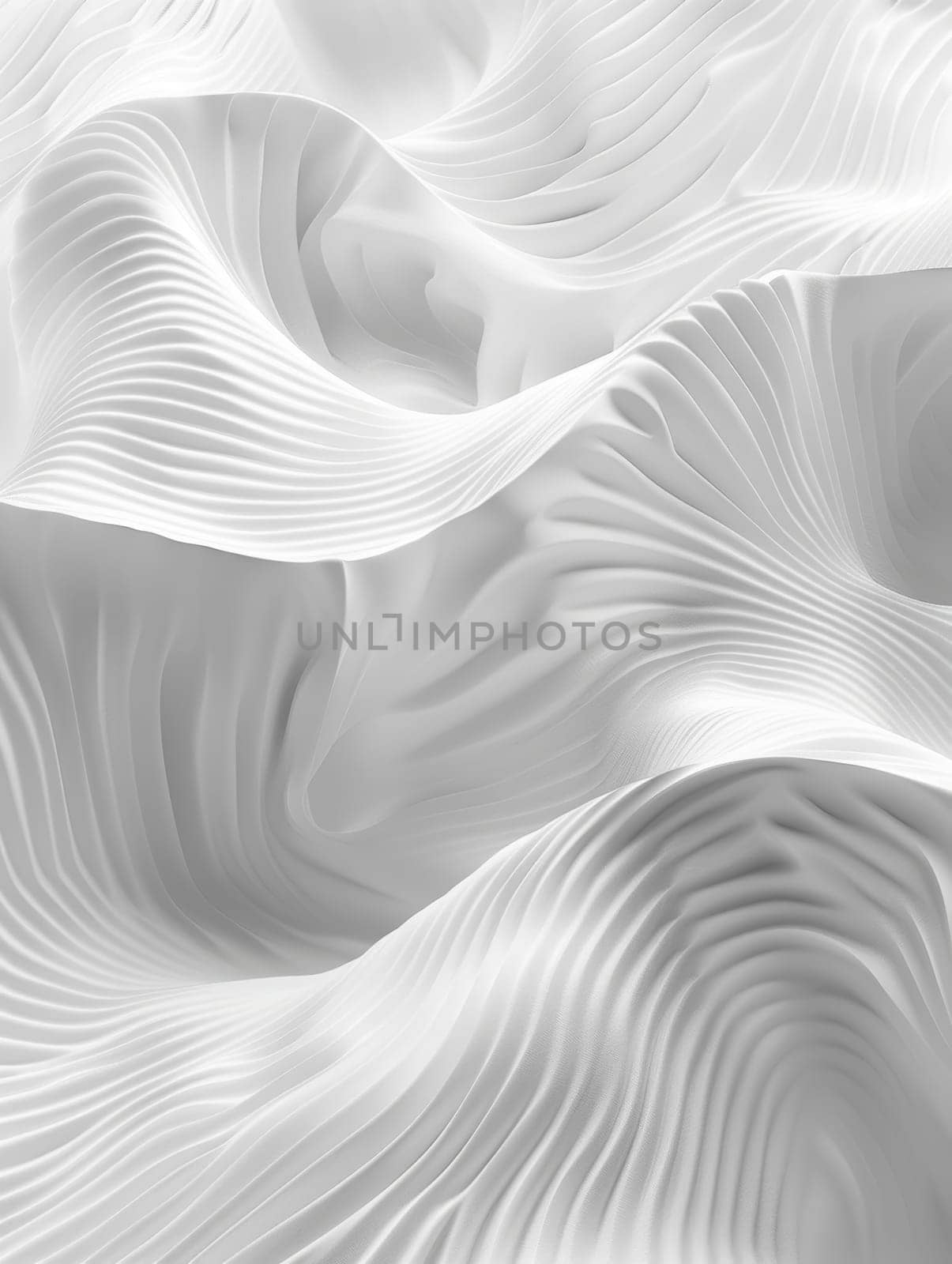 Mesmerizing abstract landscape composed of undulating white forms, evoking a sense of tranquility and ethereal beauty