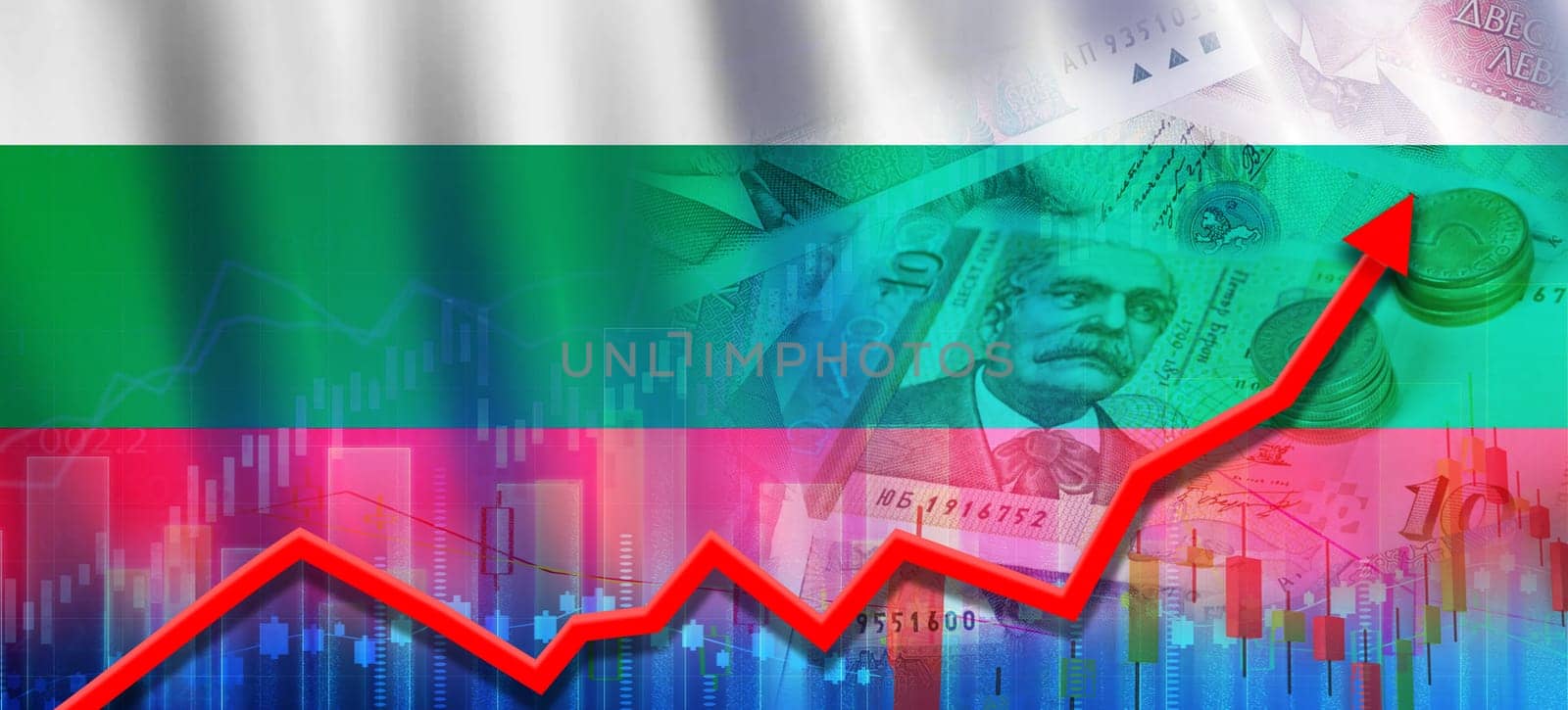 Bulgarian financial growth, economic recovery. Bulgaria economy growth on financial graph