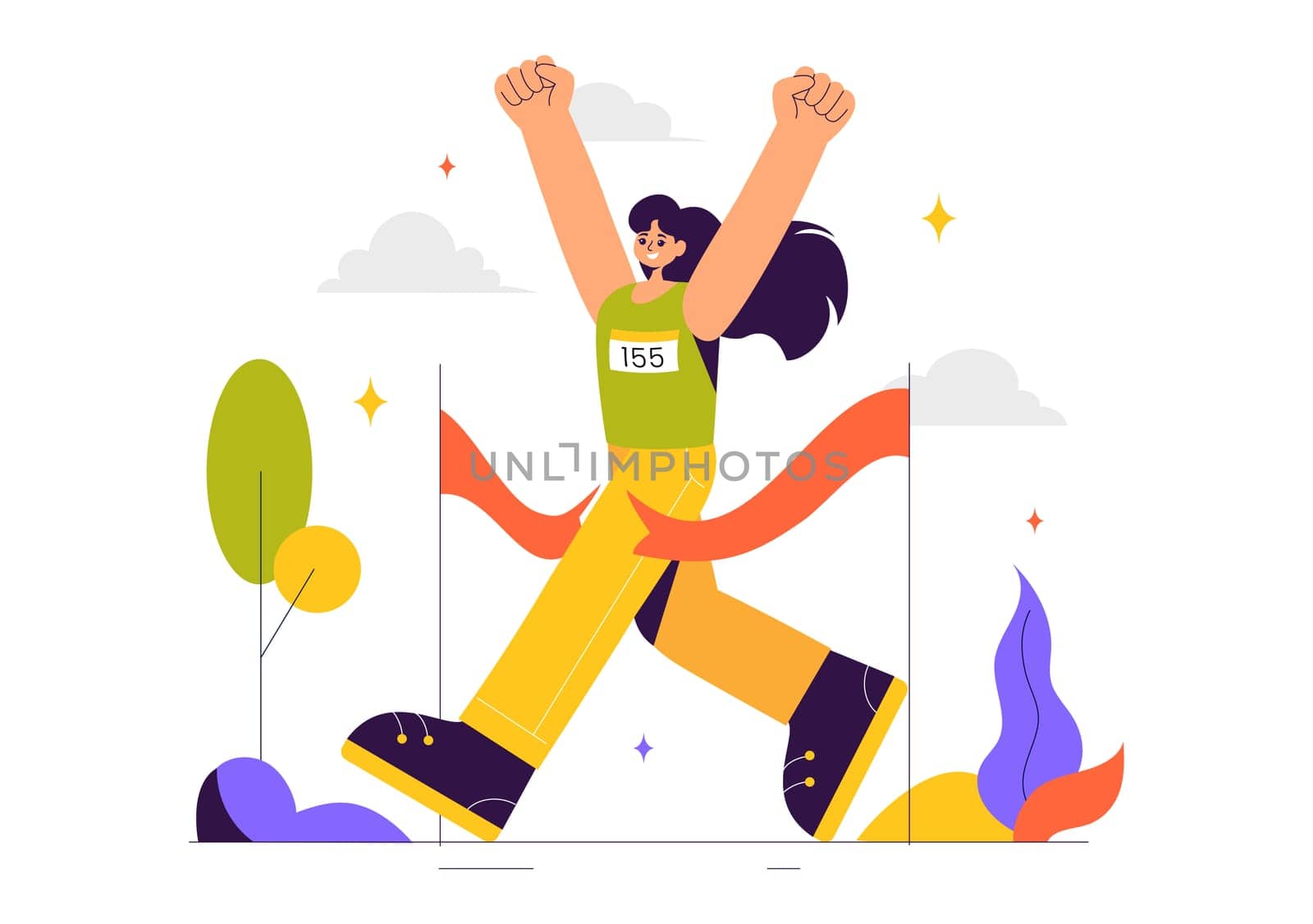 Marathon Race Vector Illustration featuring People Running and Jogging in a Sport Tournament, Racing Toward the Finish Line in a Flat Style Background
