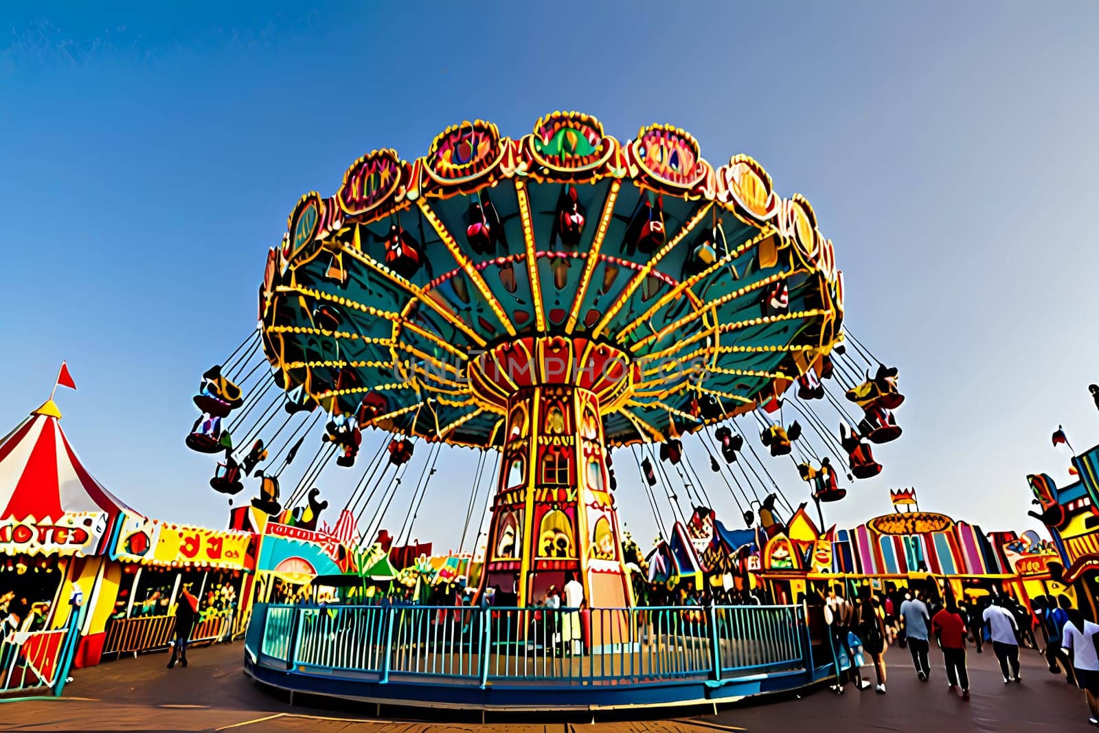 Bustling theme park filled with vibrant attractions and adventure for all ages. AI Image