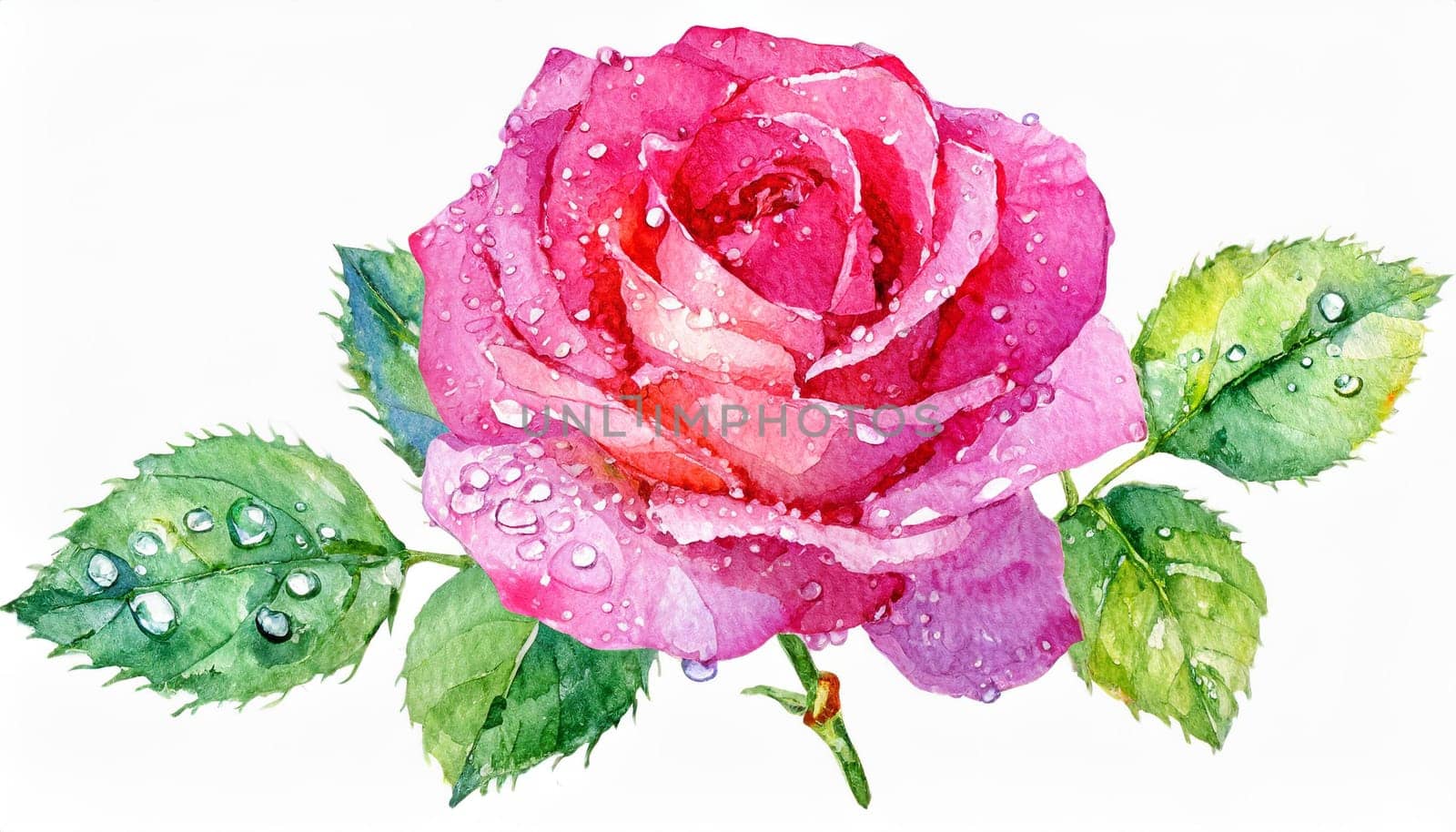 Rosa damascena isolated on white background, watercolor painting