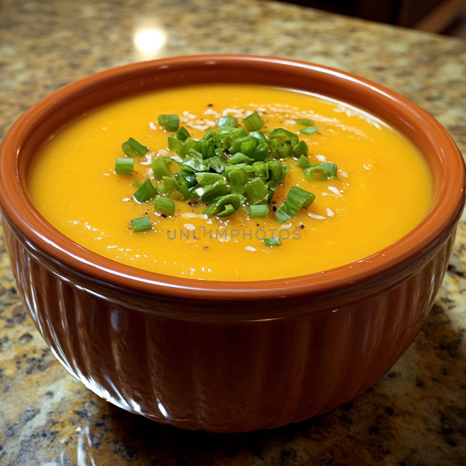 healthy pumpkin soup with ginger carrots and coconut milk . AI generative.