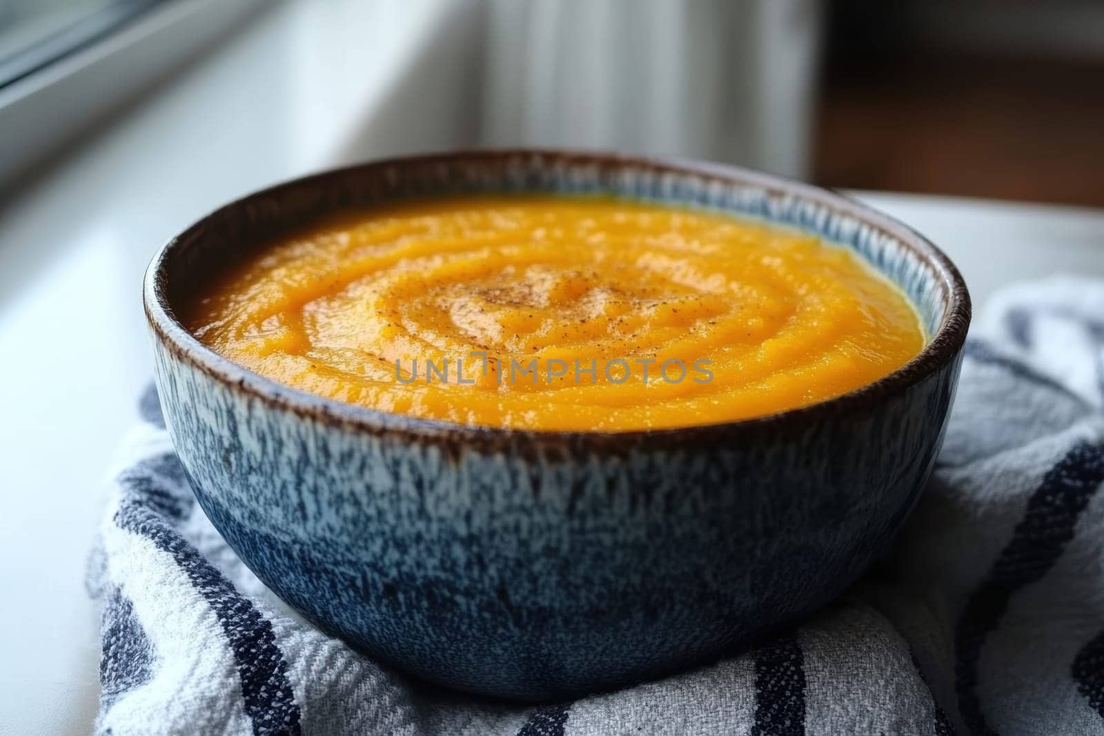 healthy pumpkin soup with ginger carrots and coconut milk . AI generative.