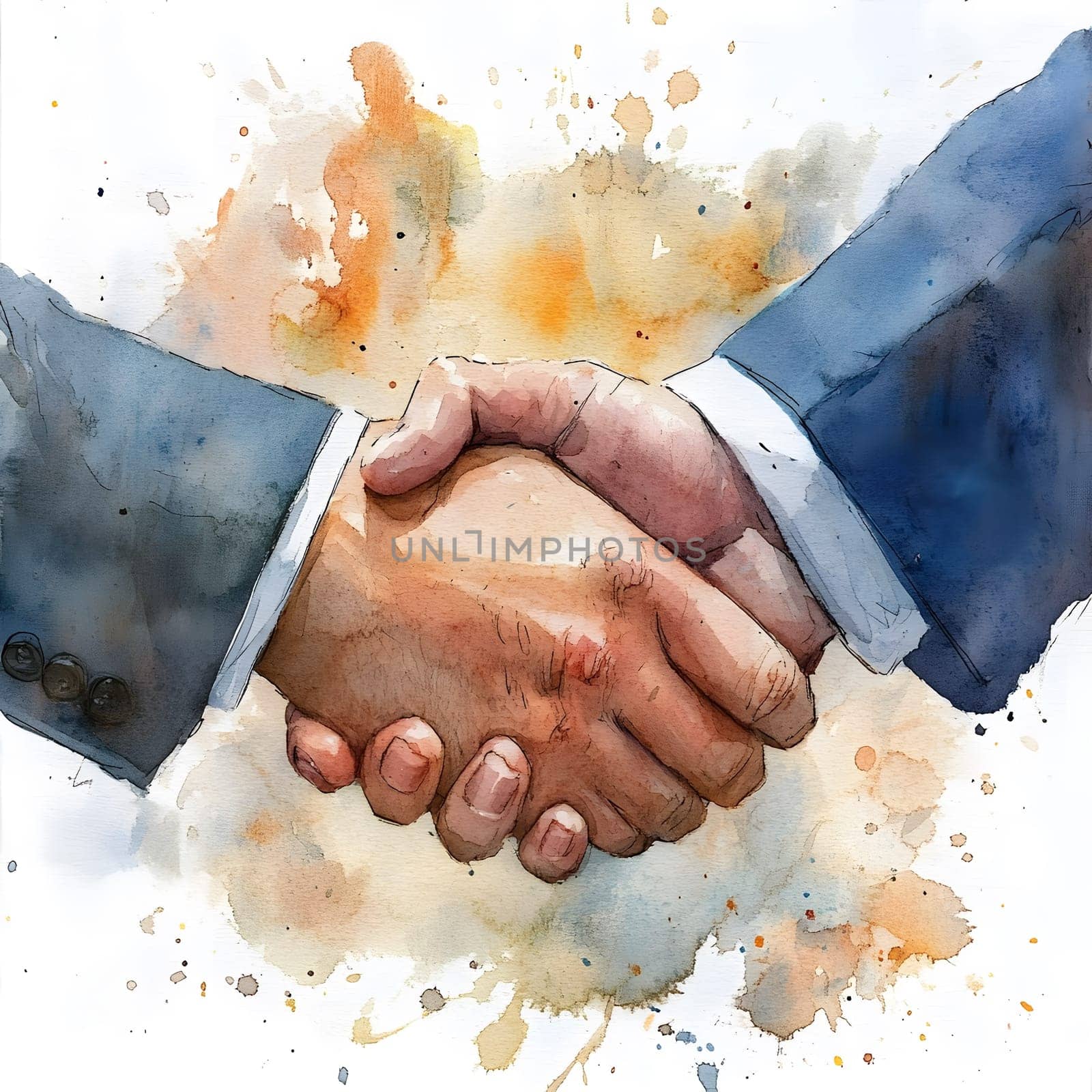 Watercolor Businesspeople Collaboration Handshake Hands Partnership Respect