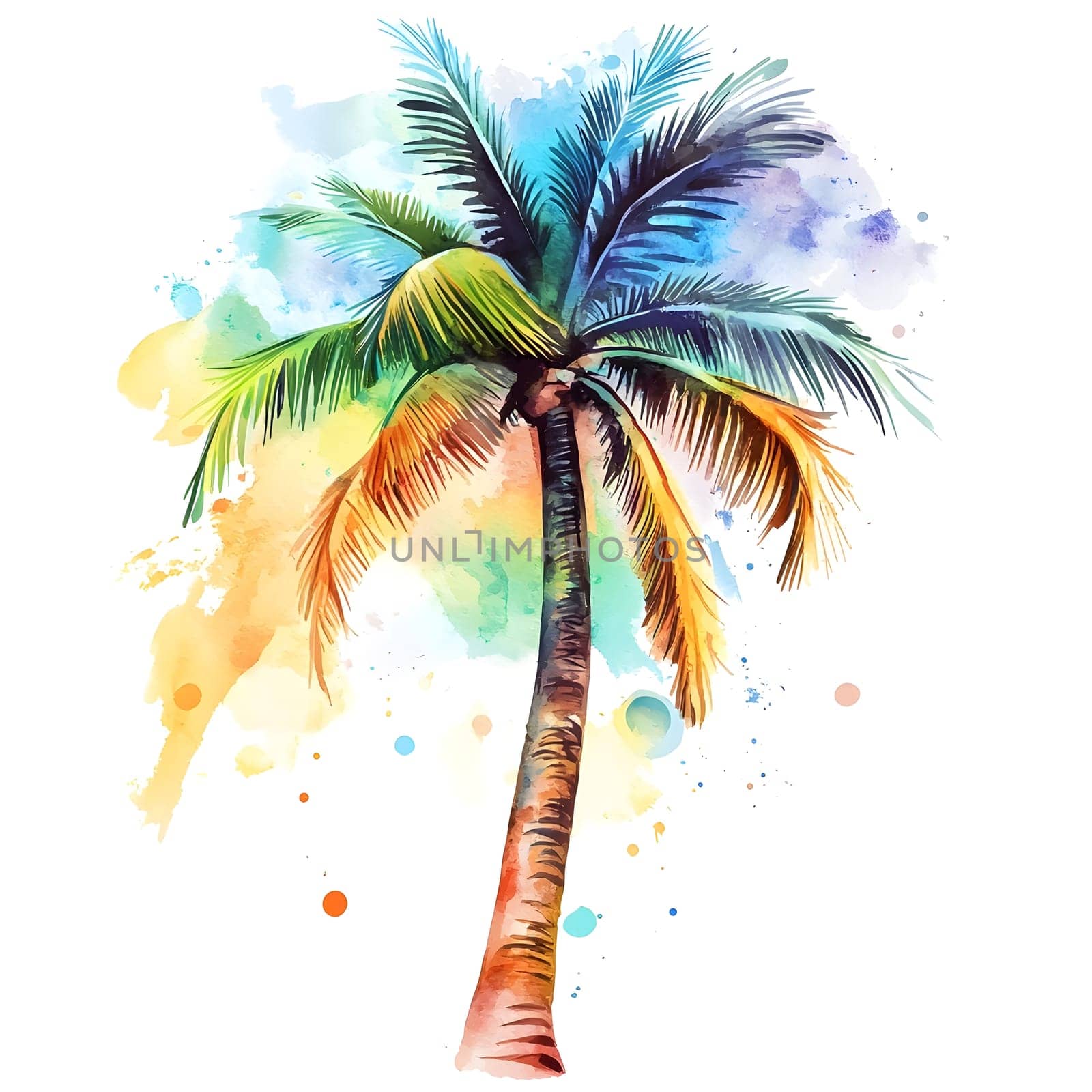 Watercolor Tropic Exotic Palm Tree Nature Beach Plants