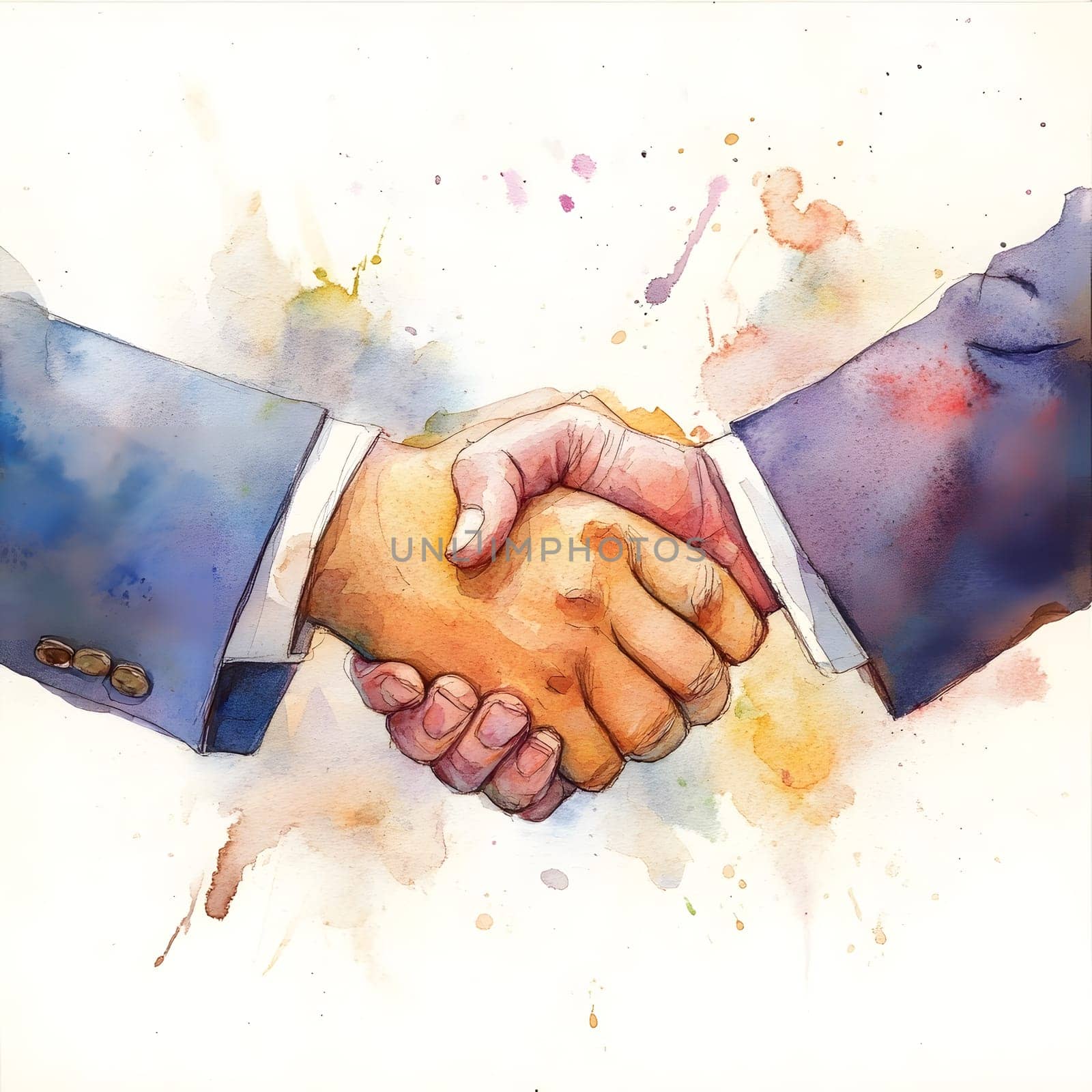 Watercolor Businesspeople Collaboration Handshake Hands Partnership Respect