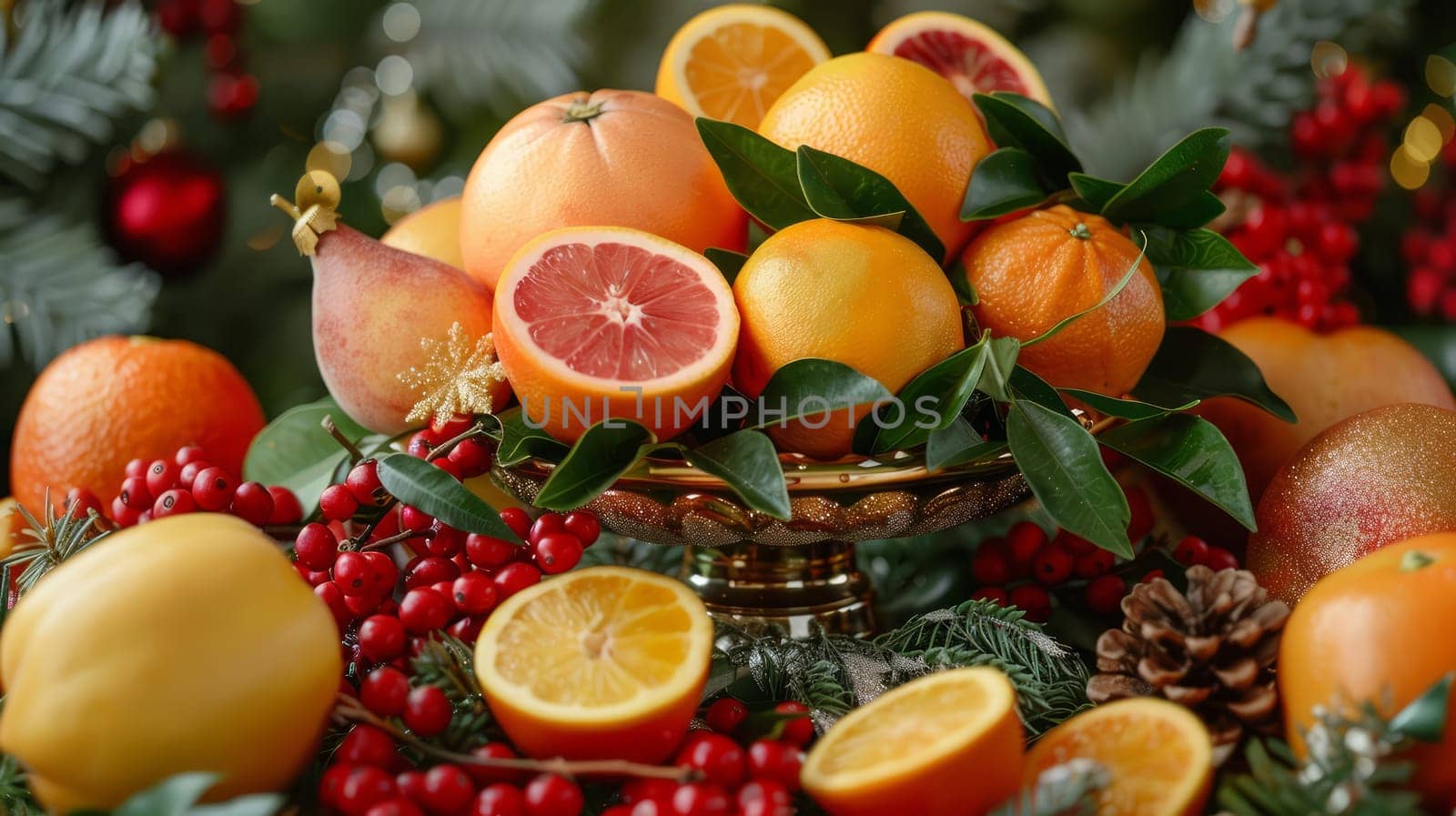 A bowl of oranges, grapefruits and other fruits on a table