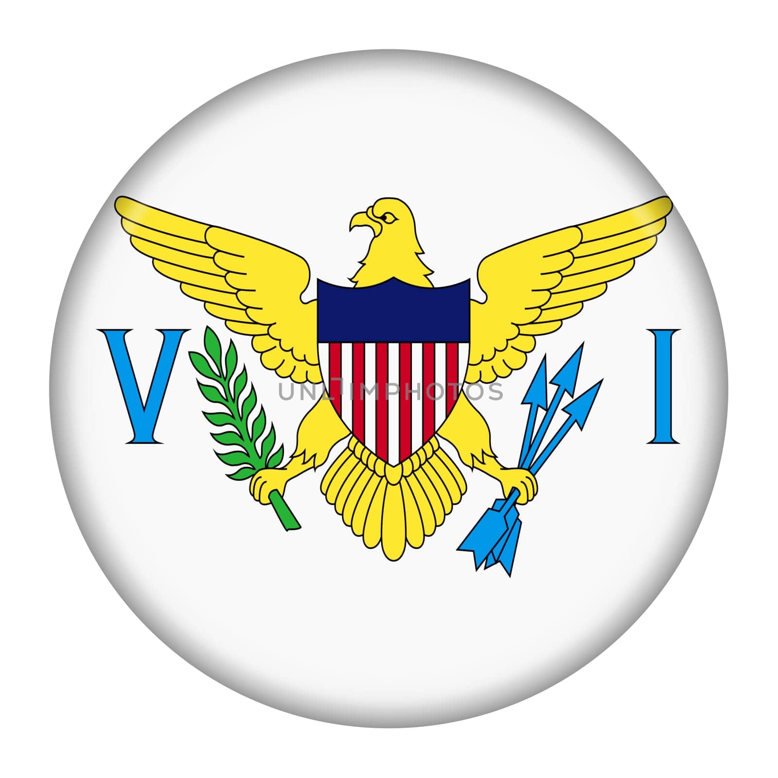 A US Virgin Islands flag button 3d illustration with clipping path