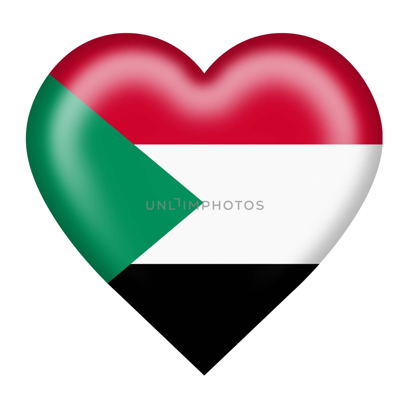 A Sudan flag heart button isolated on white with clipping path
