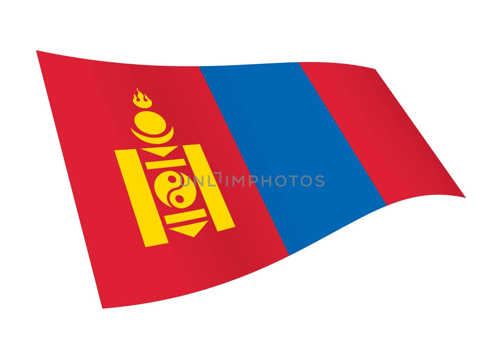 A Mongolia waving flag graphic isolated on white with clipping path 3d illustration