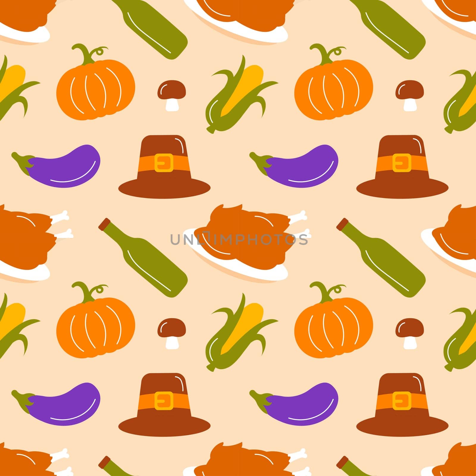 Festive Thanksgiving Day Seamless Pattern Template with Flat Style Cartoon Elements Illustration