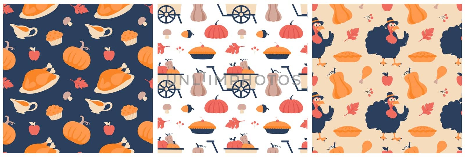 Festive Thanksgiving Day Seamless Pattern Template with Flat Style Cartoon Elements Illustration