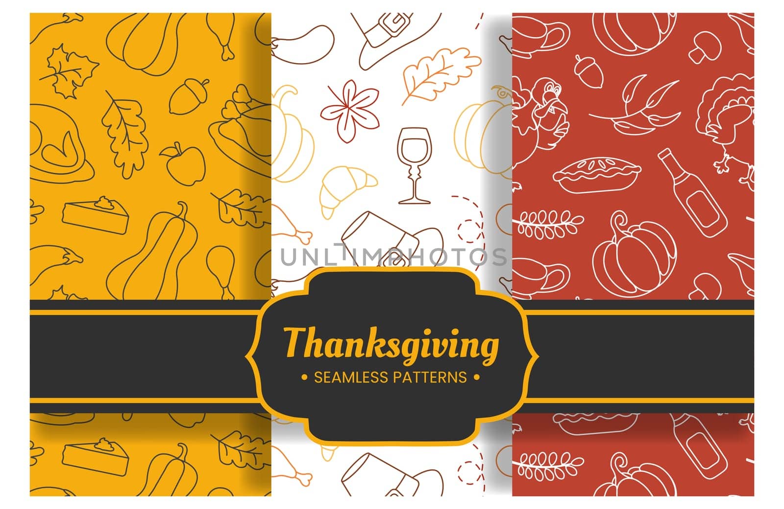 Festive Thanksgiving Day Seamless Pattern Template with Flat Style Cartoon Elements Illustration