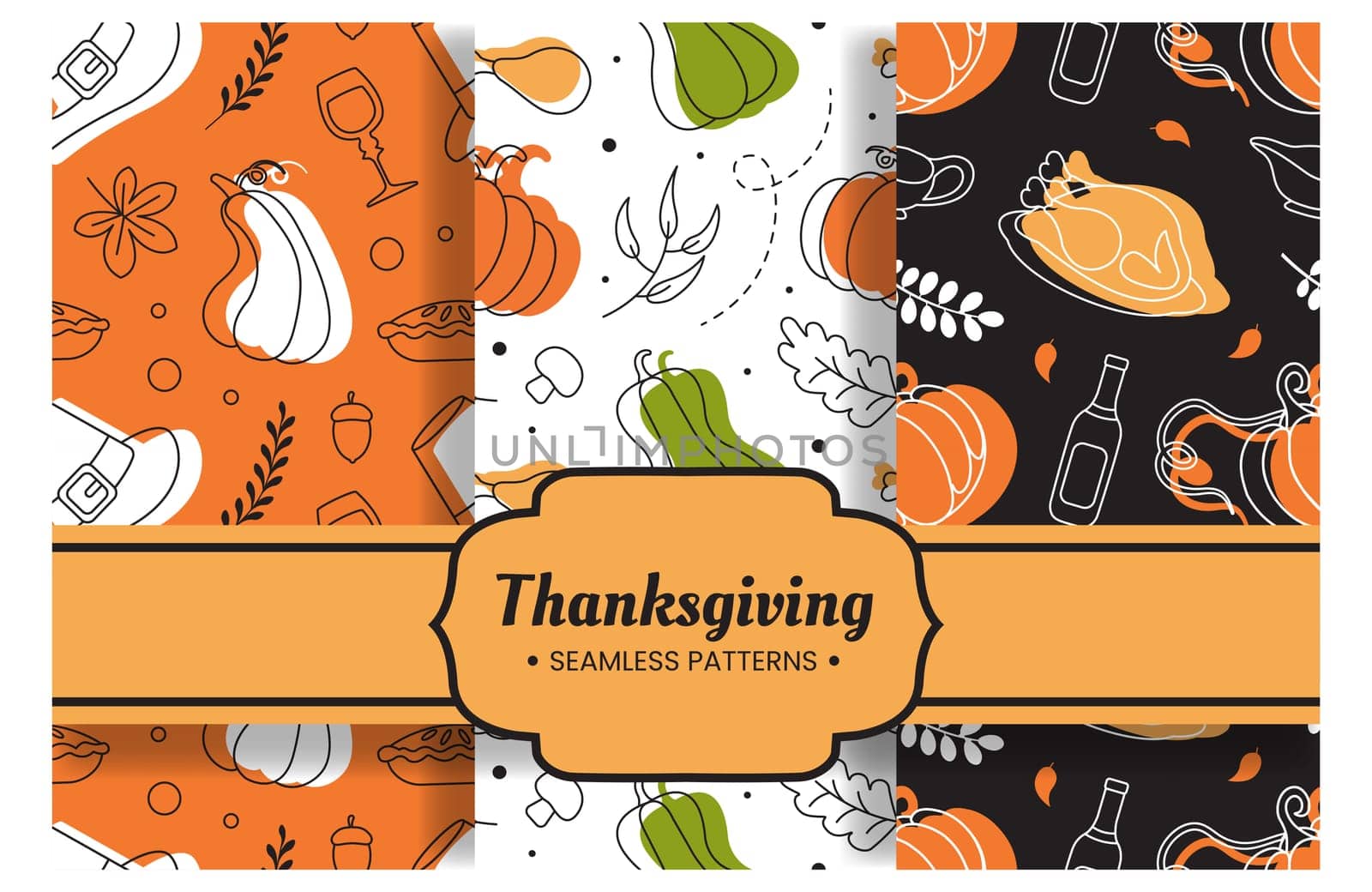 Festive Thanksgiving Day Seamless Pattern Template with Flat Style Cartoon Elements Illustration