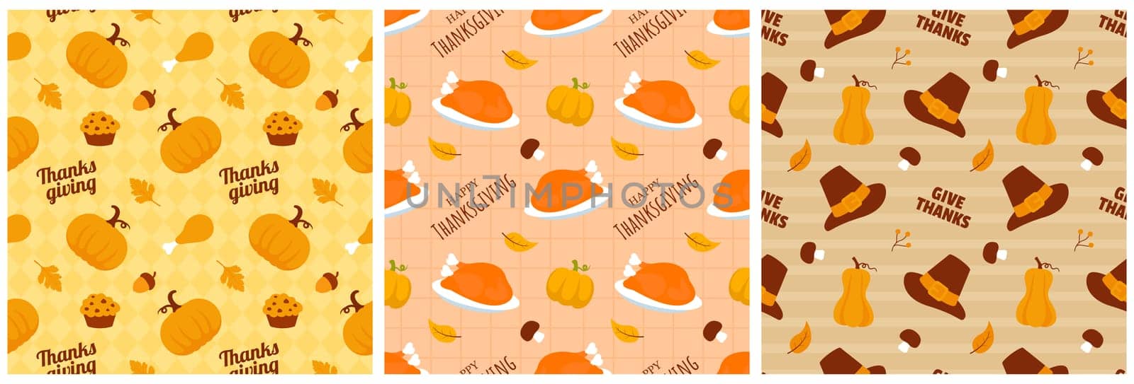 Festive Thanksgiving Day Seamless Pattern Template with Flat Style Cartoon Elements Illustration