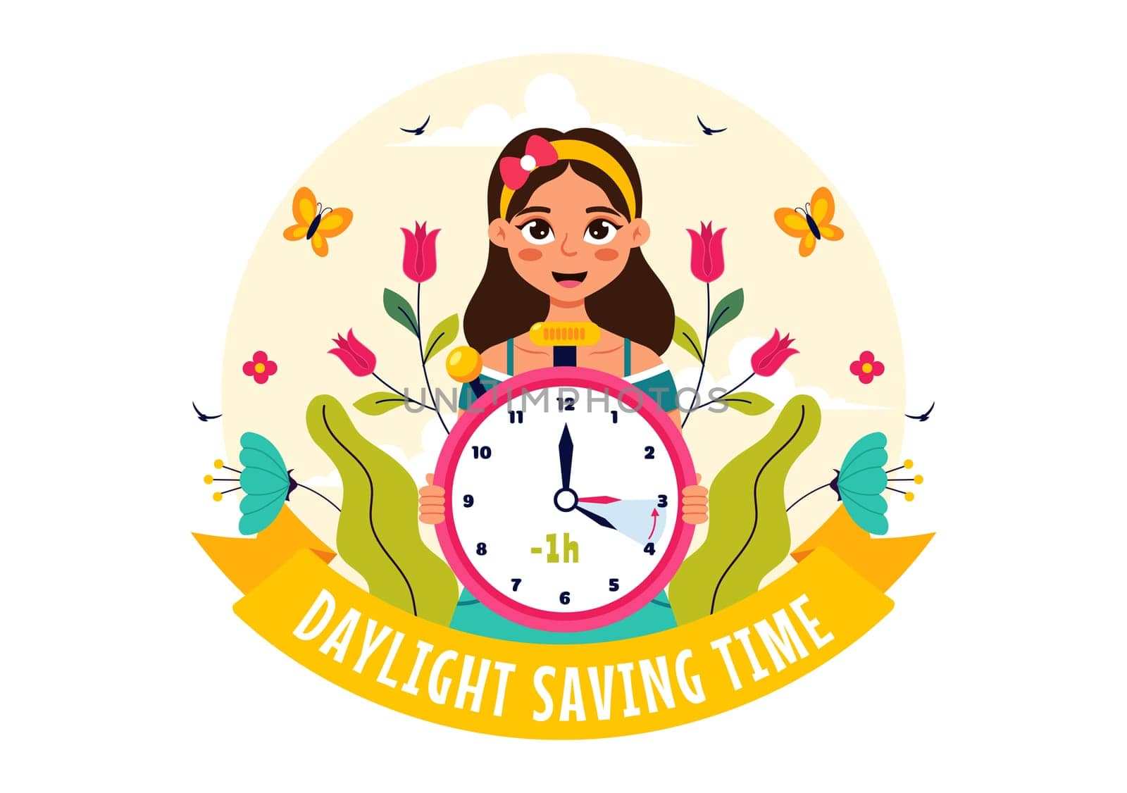Daylight Saving Time Vector Illustration with Alarm Clock and Calendar Transitioning from Summer to Fall in a Flat Style Cartoon Background Design