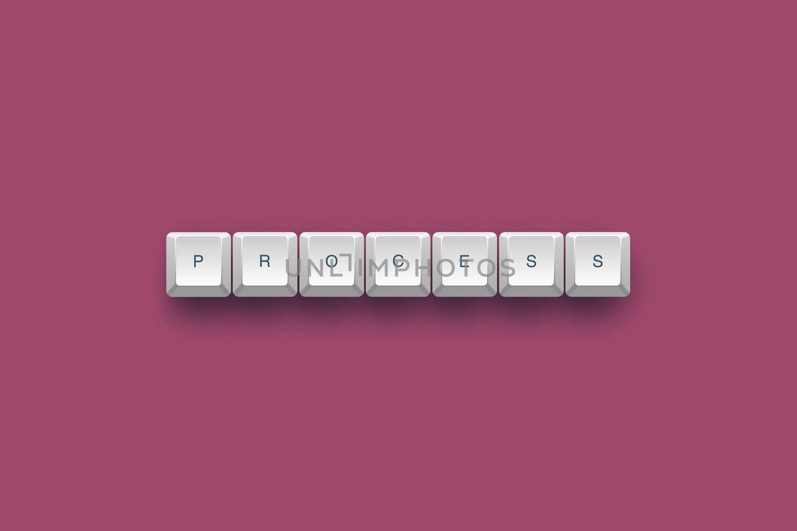 Process text on a 3d keyboard button with shadow, 3d illustration
