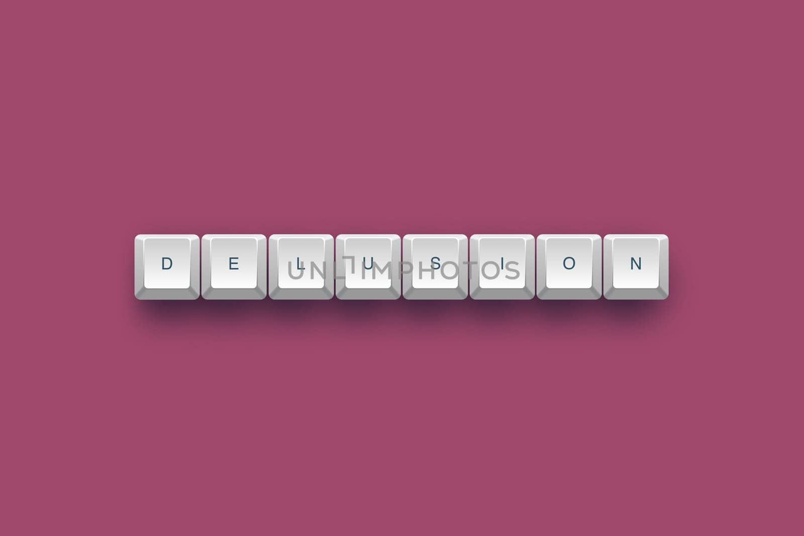 Delusion text on a 3d keyboard button with shadow, 3d illustration