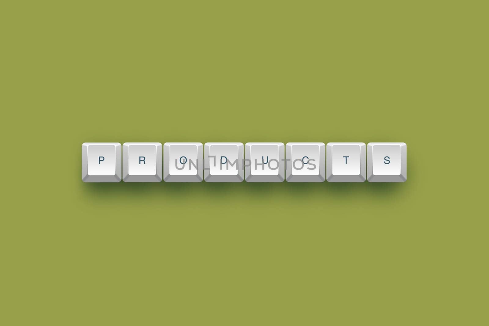 Products text on a 3d keyboard button with shadow, 3d illustration