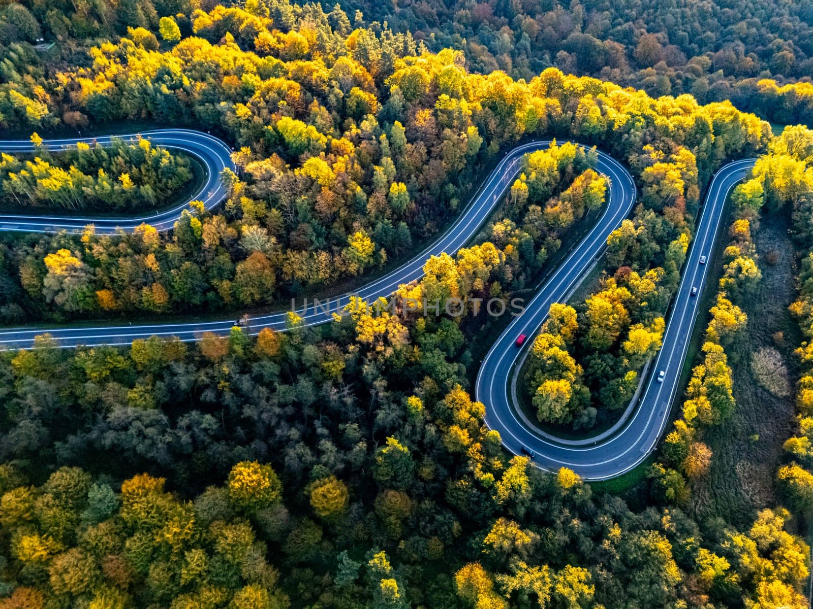 Serpentine road in Slonne Mountains near Sanok in Bieszczady Poland