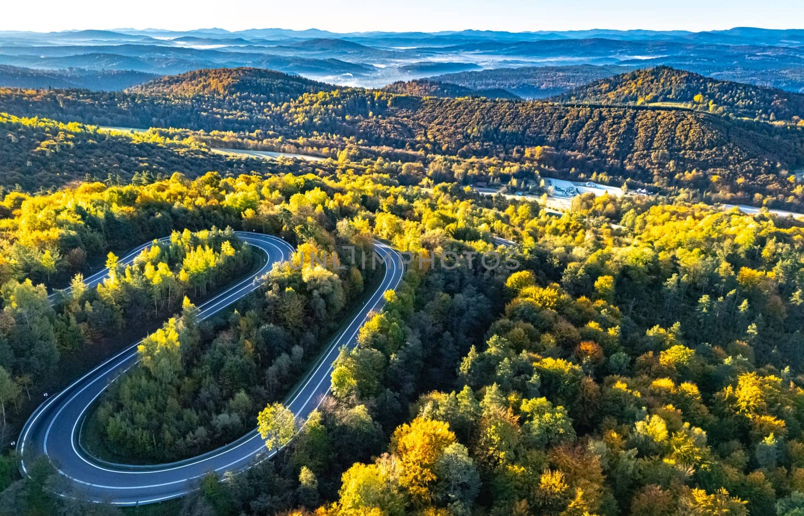 Serpentine road in Slonne Mountains near Sanok in Bieszczady Poland