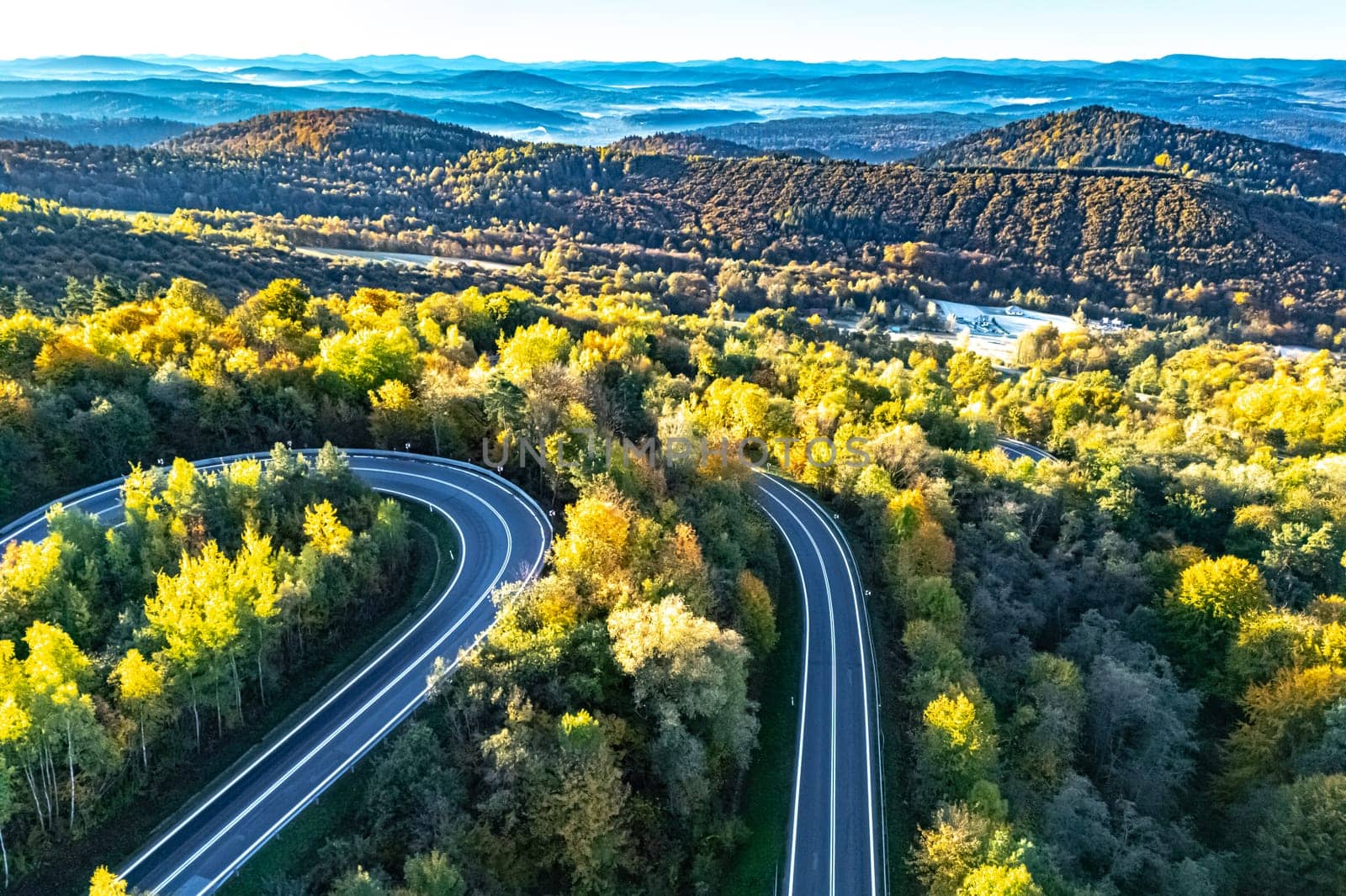 Serpentine road in Slonne Mountains near Sanok in Bieszczady Poland