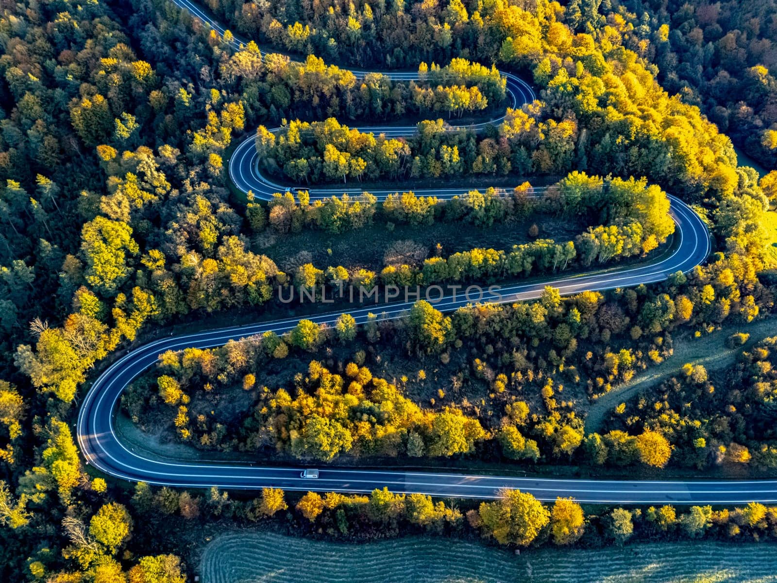 Serpentine road in Slonne Mountains near Sanok in Bieszczady Poland