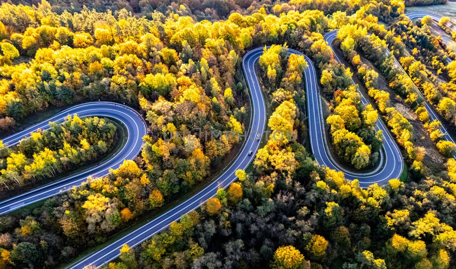 Serpentine road in Slonne Mountains near Sanok in Bieszczady Poland