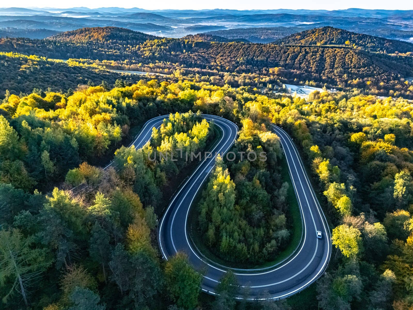Serpentine road in Slonne Mountains near Sanok in Bieszczady Poland