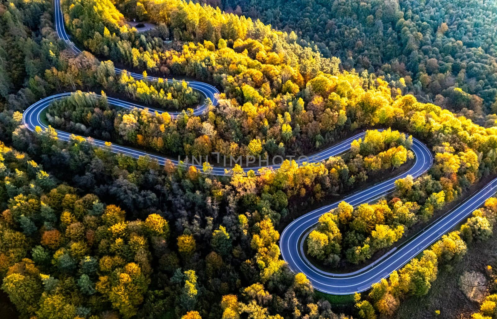 Serpentine road in Slonne Mountains near Sanok in Bieszczady Poland