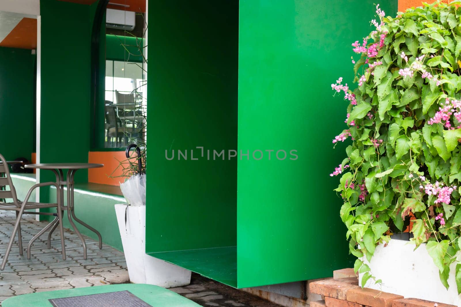 Vintage outdoor coffee table in cafe terrace, stock photo