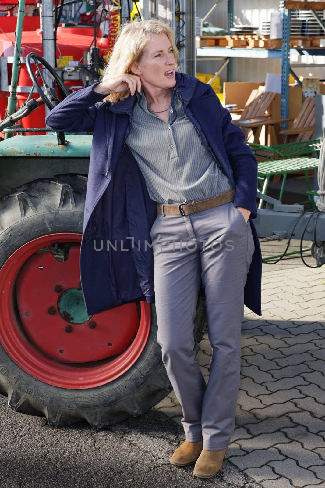 Maria Furtwängler,photo session on the set of the new TATORT crime thriller "Königin"" with Inspector Lindholm at the gas station at the volunteer fire department,Jork,22.10.2024"