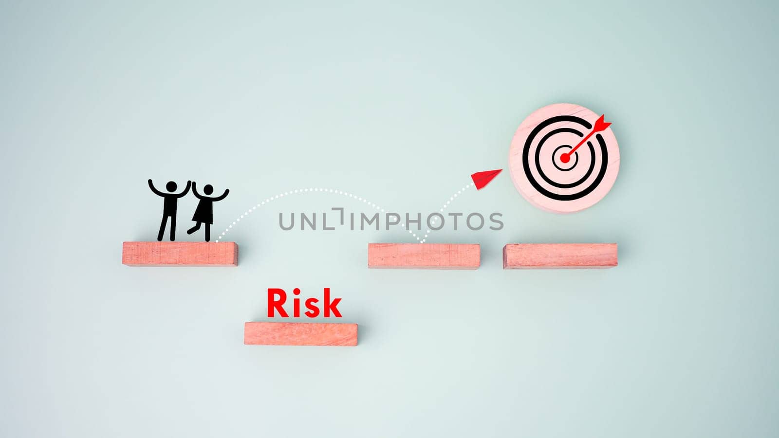 Block is arrange on green background and target board icon represents business obstacles and risks , Goal of business, Success and business target concept, Project management, company strategy.