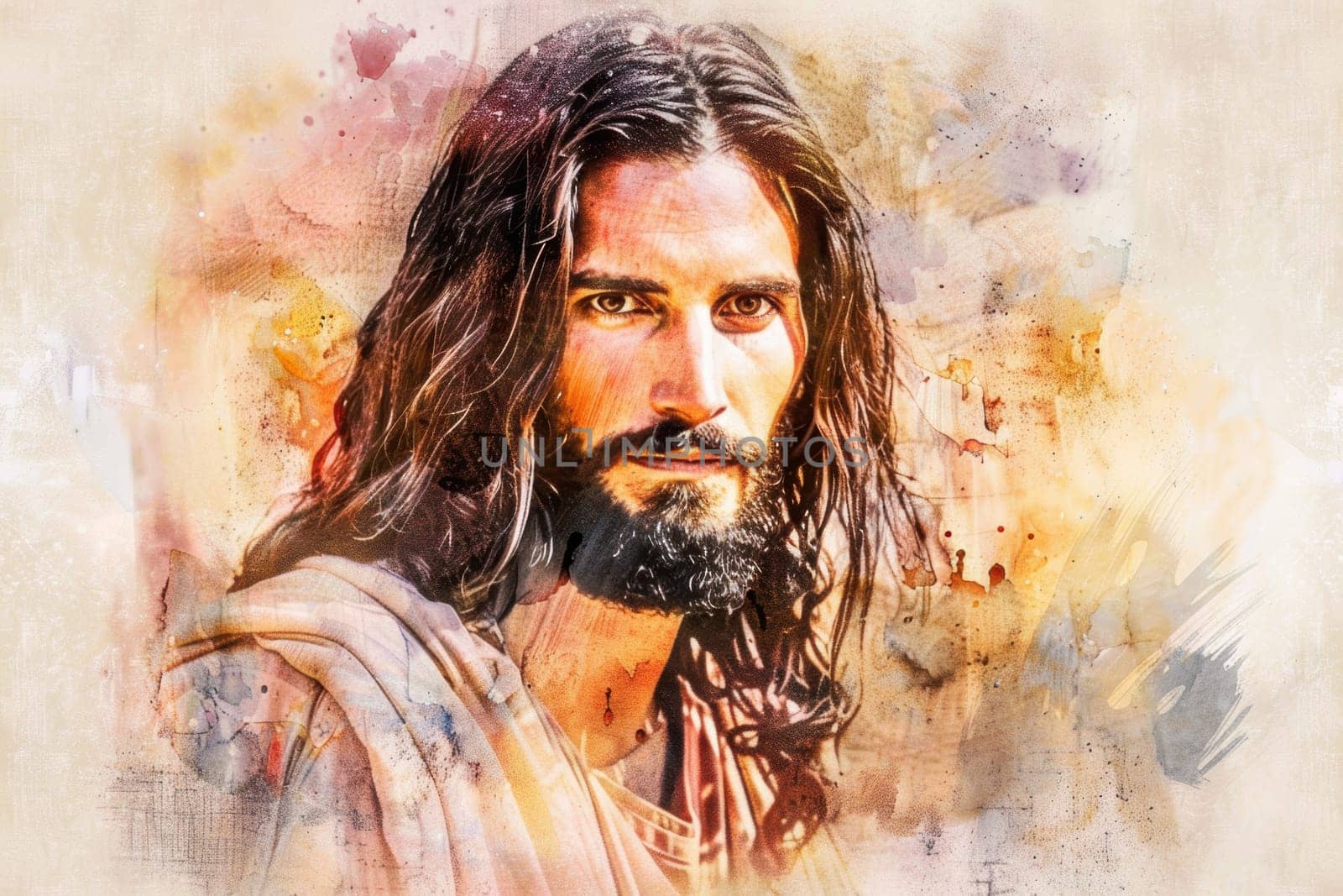 Life of Jesus Christ,depicted in a watercolor style. AI generative.