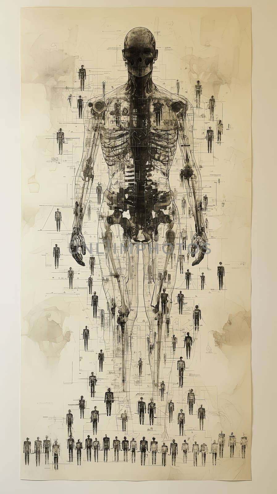 A meticulously crafted, hyper-detailed organizational chart illustrating a structured hierarchy featuring both human and robotic members. The chart is set against a clean white background, showcasing various levels of roles and connections, representing the modern integration of human and AI in an organizational structure. Each member is visually distinguished, giving insight into the complexity and synergy of human-robot collaboration within the workplace.