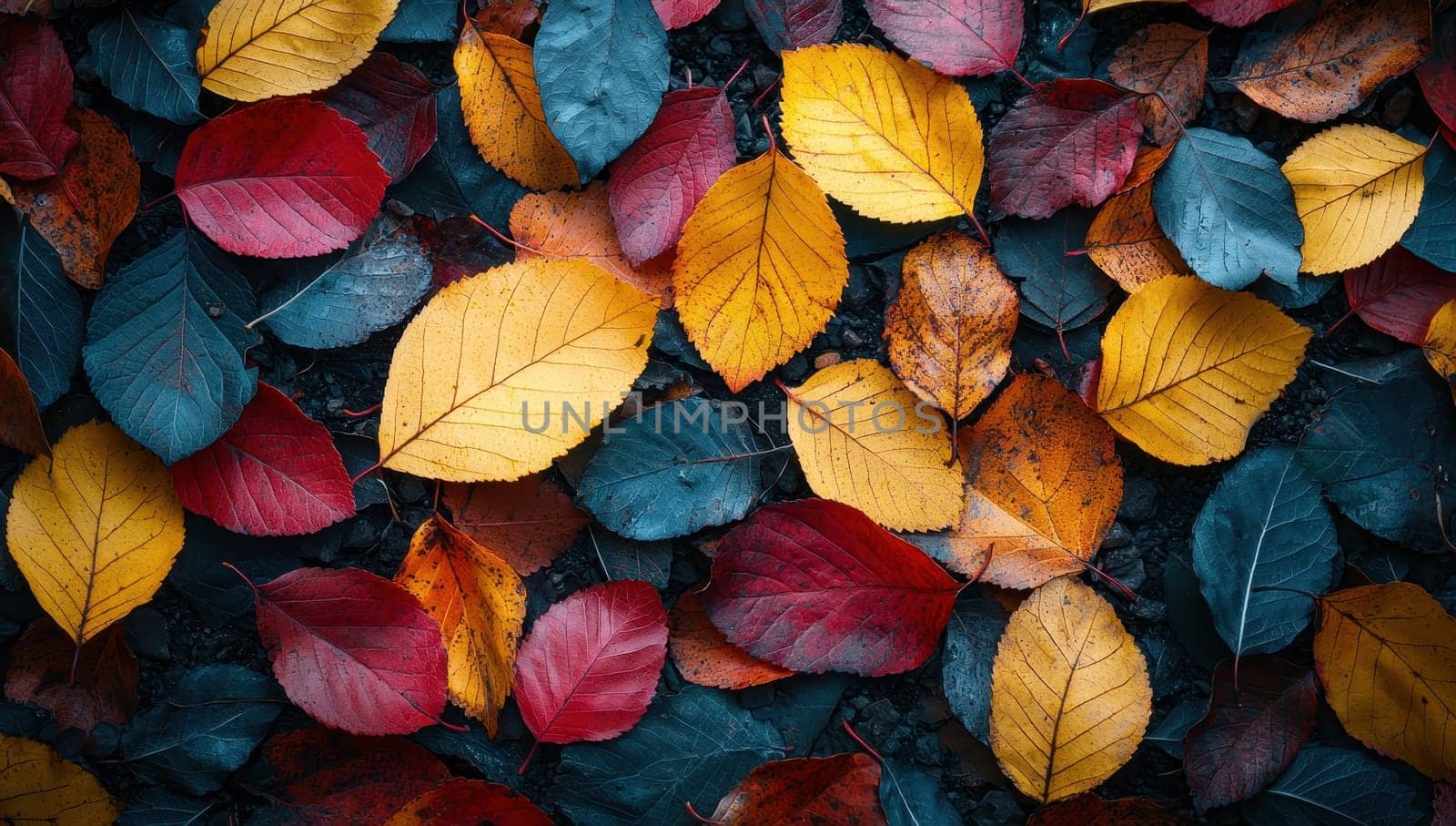 Colorful autumn leaves on the ground. Concept of nature and seasonal change.