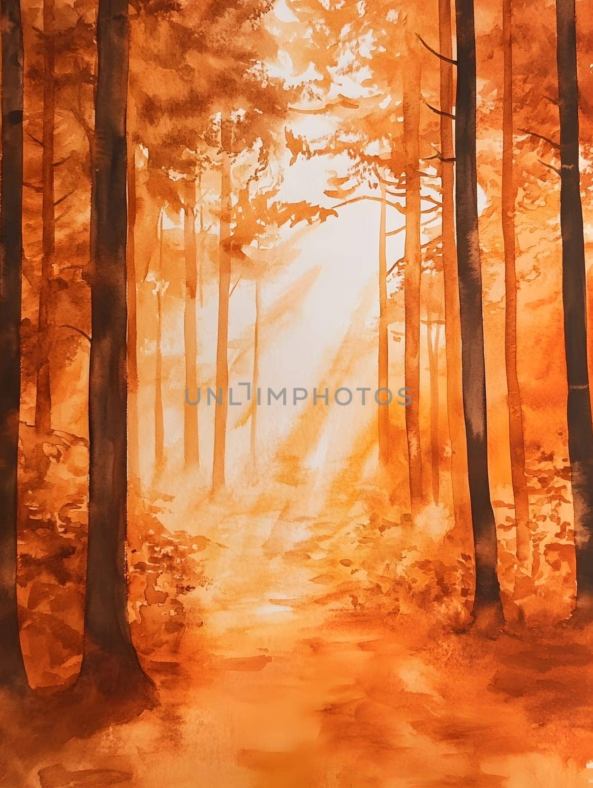 Orange Watercolor Forest Nature Tree Enviroment