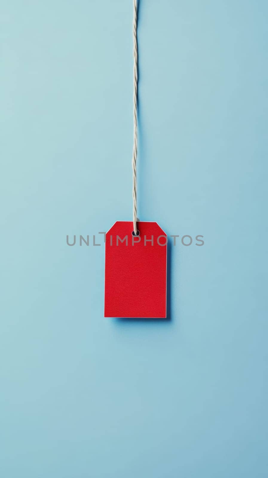 Blank price tag mockup with string on color background, AI Generated