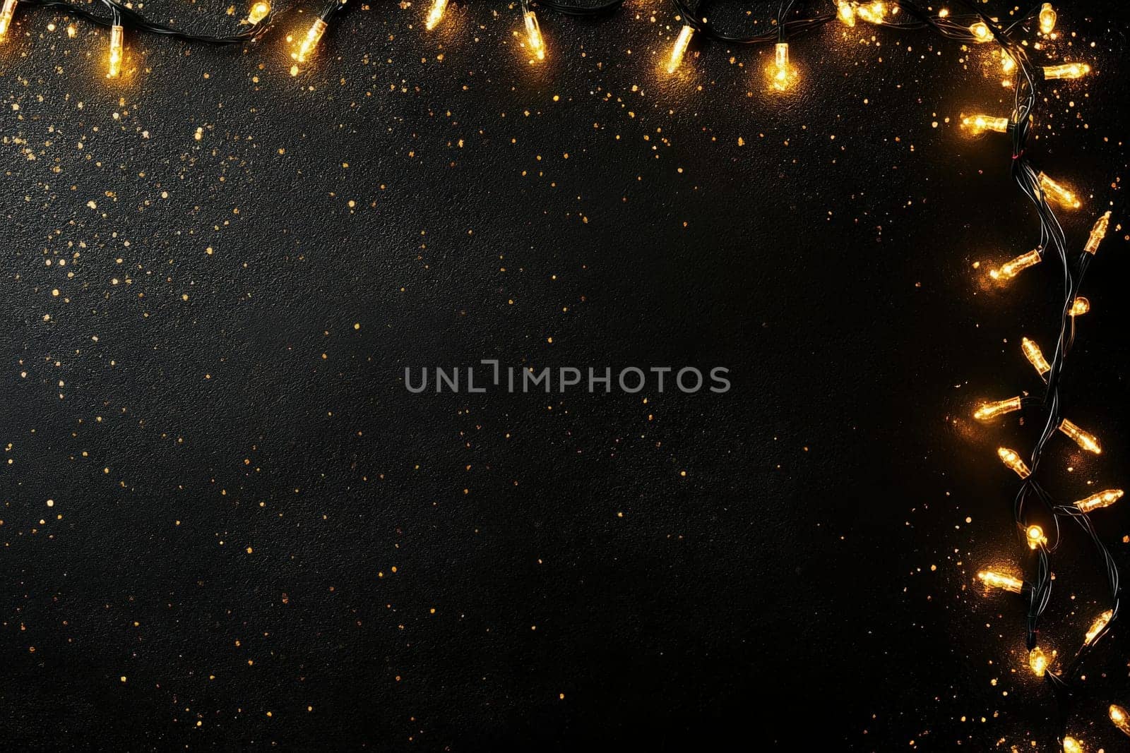 The dark surface is adorned with sparkling fairy lights, creating a magical atmosphere perfect for festive events or cozy gatherings.