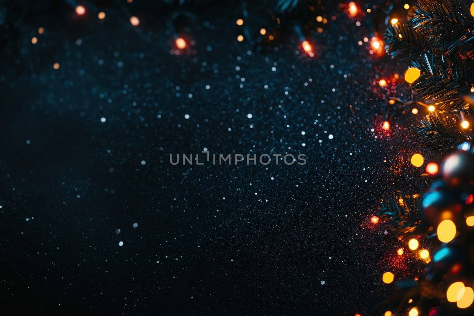 Fairy lights create a warm glow against a clean solid backdrop, adding enchantment to the night. The sparkling reflections enhance the serene atmosphere, perfect for celebrations and gatherings.