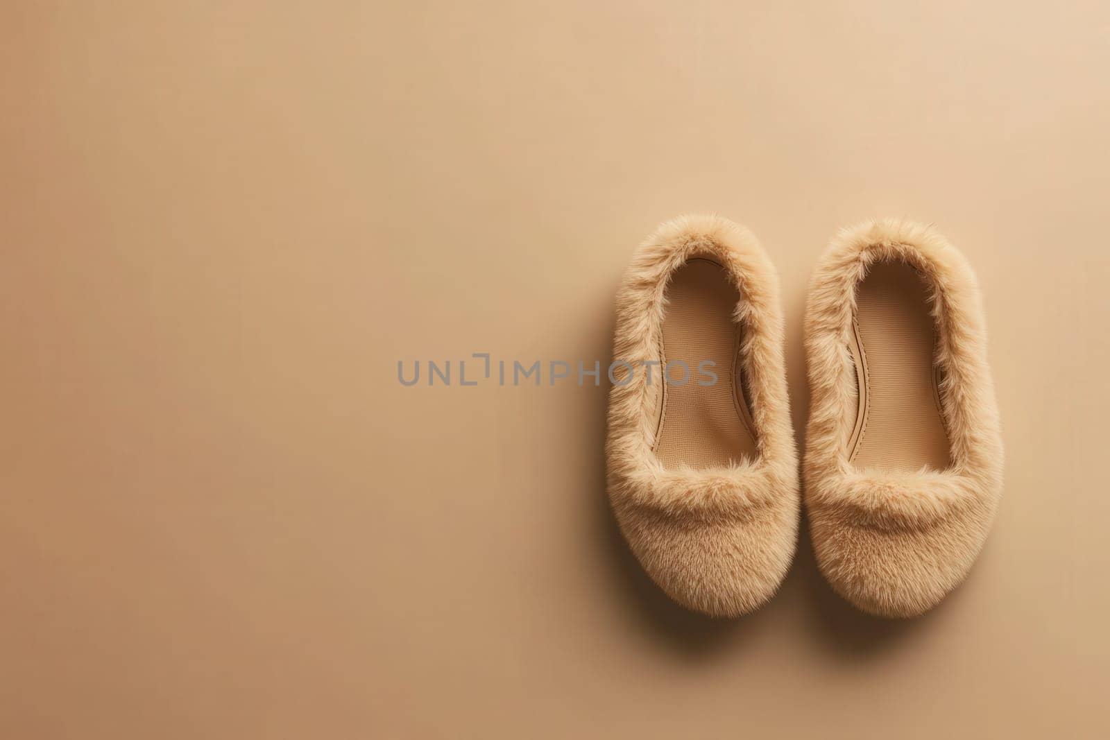 Stylish ballet flats with a luxurious fur trim rest on a smooth, neutral-toned surface, showcasing a chic, contemporary design perfect for casual wear or cozy gatherings.