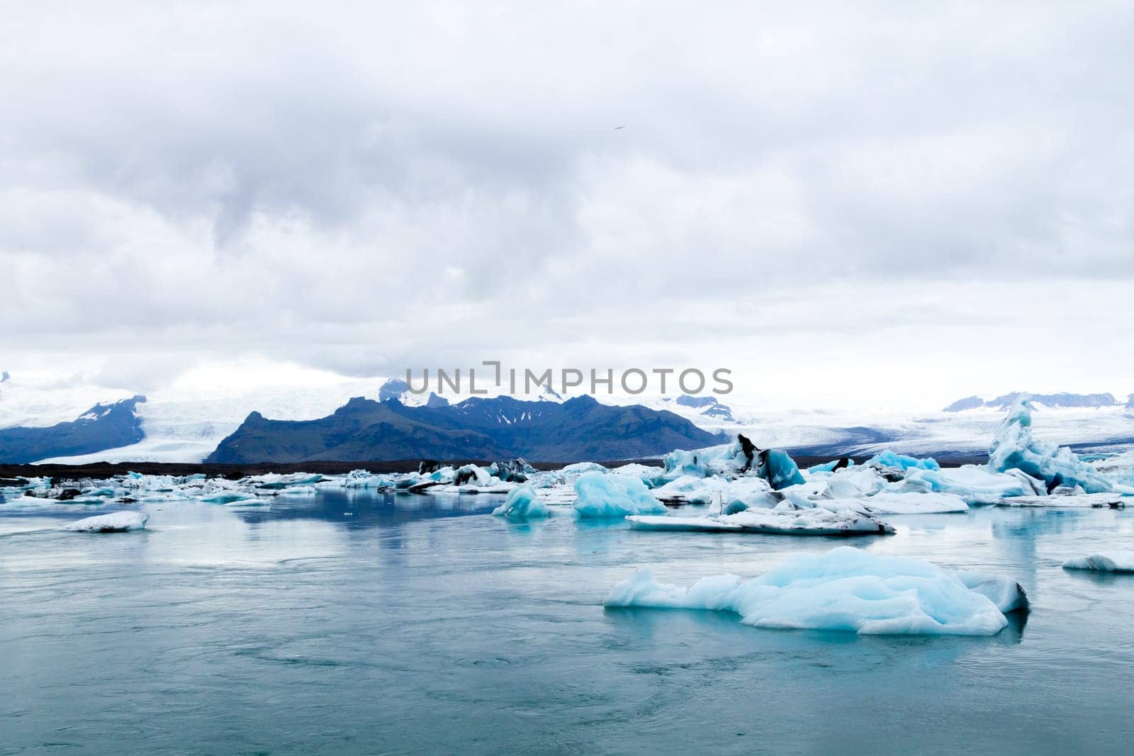 Jokulsarlon glacial lake, Iceland. Icebergs floating on water. Iceland landscape